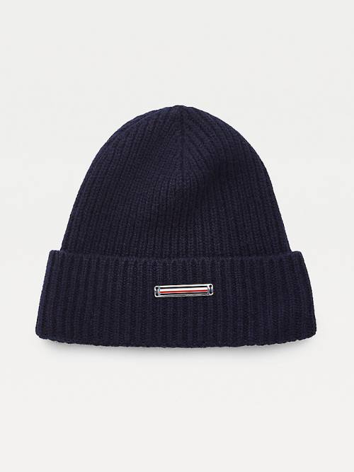 Tommy Hilfiger Pure Cashmere Rib-Knit Beanie Kalap Férfi Kék | TH209QLV