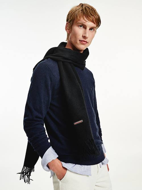 Tommy Hilfiger Pure Cashmere Signature Plaque Sál Férfi Fekete | TH084ECK