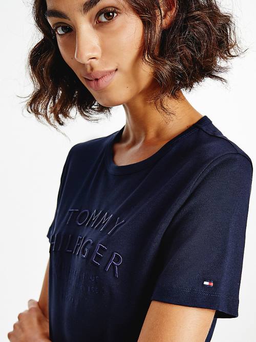 Tommy Hilfiger Pure Organic Pamut Embroidery Póló Női Kék | TH125LFR