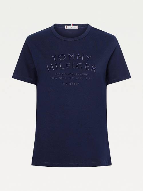 Tommy Hilfiger Pure Organic Pamut Embroidery Póló Női Kék | TH125LFR