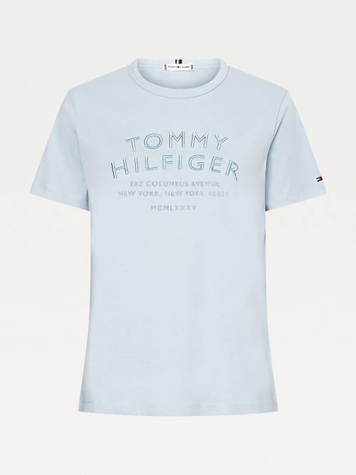 Tommy Hilfiger Pure Organic Pamut Embroidery Póló Női Kék | TH642YPN