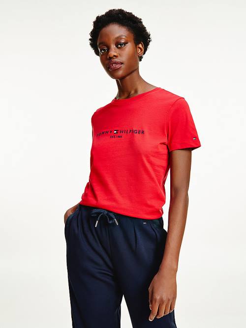 Tommy Hilfiger Pure Organic Pamut Logo Póló Női Piros | TH045GVX