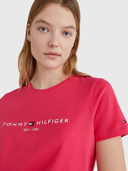 Tommy Hilfiger Pure Organic Pamut Logo Póló Női Rózsaszín | TH217RSG