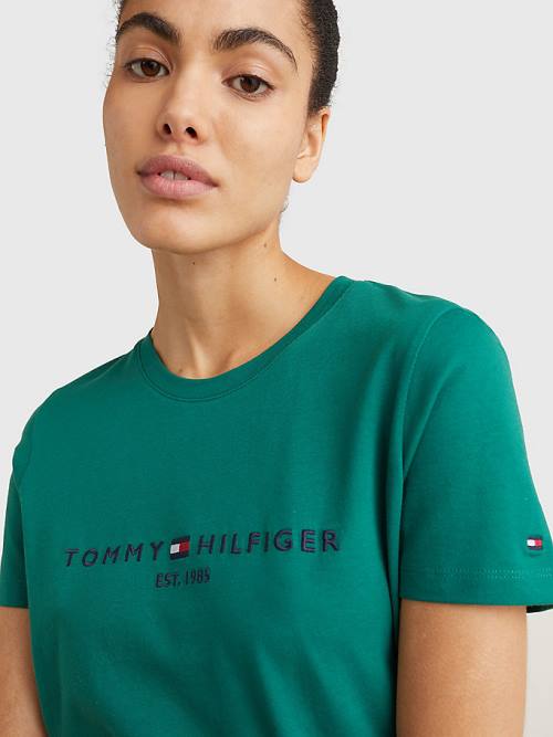 Tommy Hilfiger Pure Organic Pamut Logo Póló Női Zöld | TH619BAT