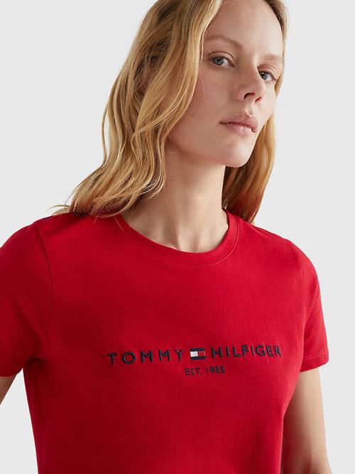 Tommy Hilfiger Pure Organic Pamut Logo Póló Női Piros | TH796VZX