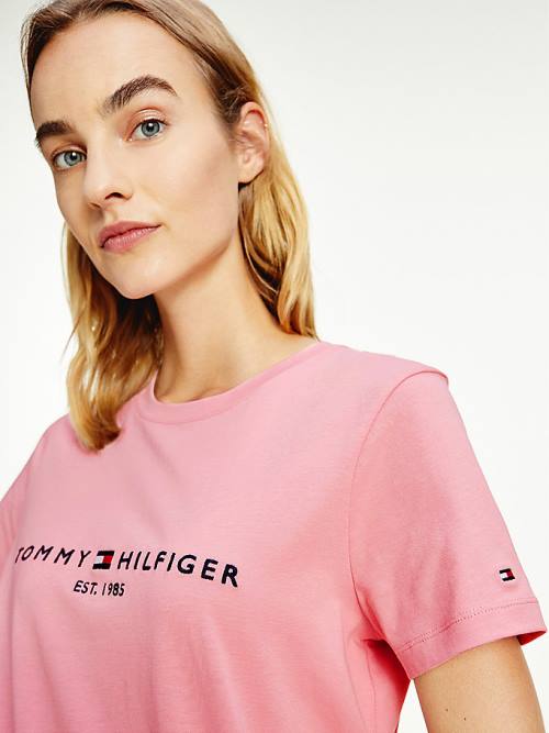 Tommy Hilfiger Pure Organic Pamut Logo Póló Női Rózsaszín | TH850PXE