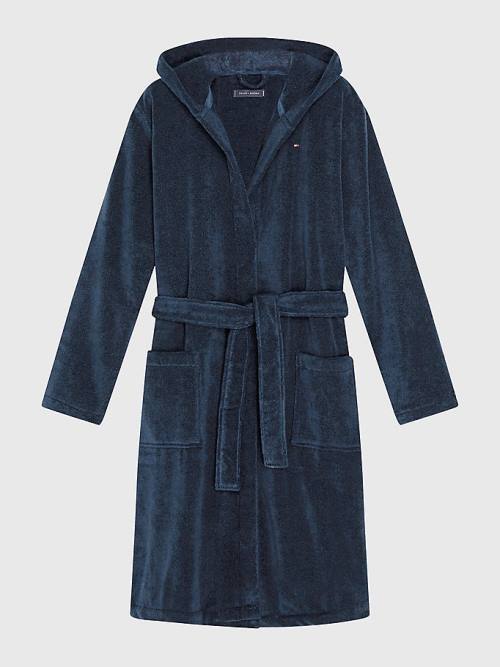 Tommy Hilfiger Pure Pamut Csuklyás Bathrobe Pizsama Férfi Kék | TH052MYX