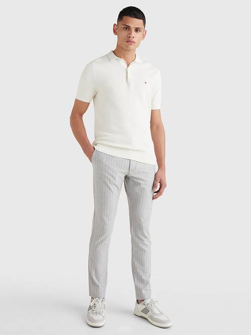 Tommy Hilfiger Pure Pamut Signature Detail Polo Pulóverek Férfi Fehér | TH129RVL