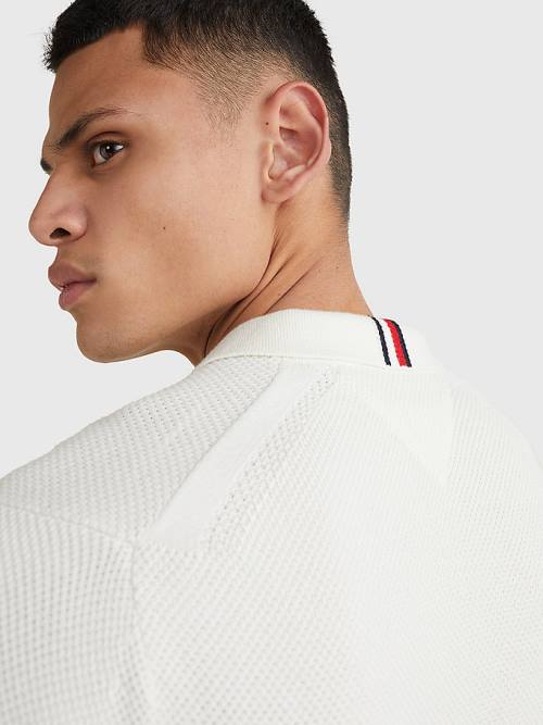 Tommy Hilfiger Pure Pamut Signature Detail Polo Pulóverek Férfi Fehér | TH129RVL