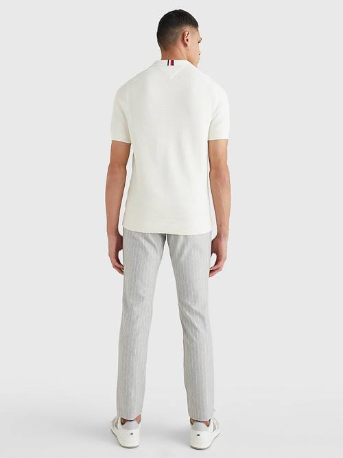 Tommy Hilfiger Pure Pamut Signature Detail Polo Pulóverek Férfi Fehér | TH129RVL