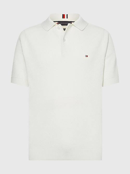 Tommy Hilfiger Pure Pamut Signature Detail Polo Pulóverek Férfi Fehér | TH129RVL