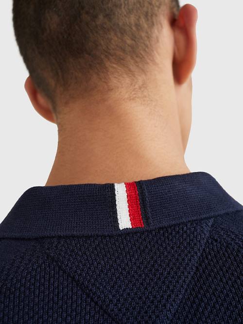 Tommy Hilfiger Pure Pamut Signature Detail Polo Pulóverek Férfi Kék | TH175MZX