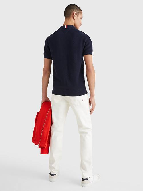 Tommy Hilfiger Pure Pamut Signature Detail Polo Pulóverek Férfi Kék | TH175MZX