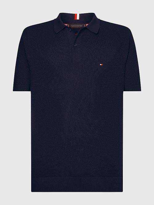 Tommy Hilfiger Pure Pamut Signature Detail Polo Pulóverek Férfi Kék | TH175MZX