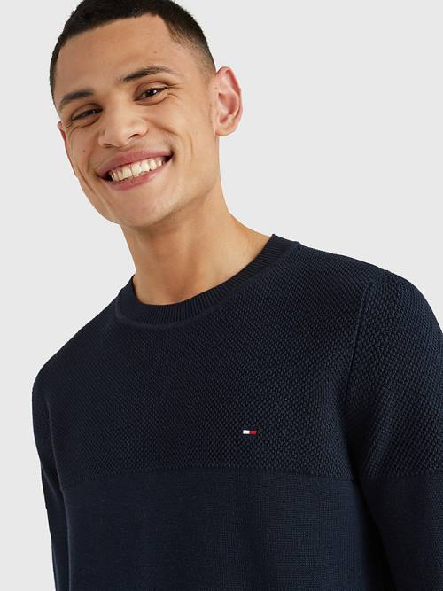 Tommy Hilfiger Pure Supima Pamut Flag Embroidery Jumper Pulóverek Férfi Kék | TH269MED