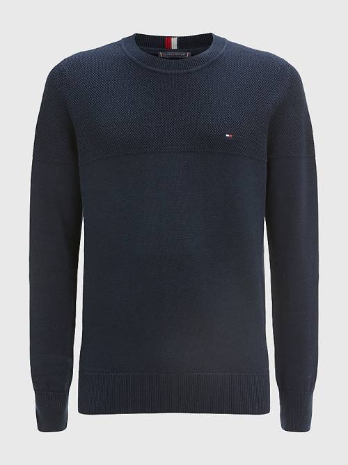 Tommy Hilfiger Pure Supima Pamut Flag Embroidery Jumper Pulóverek Férfi Kék | TH269MED