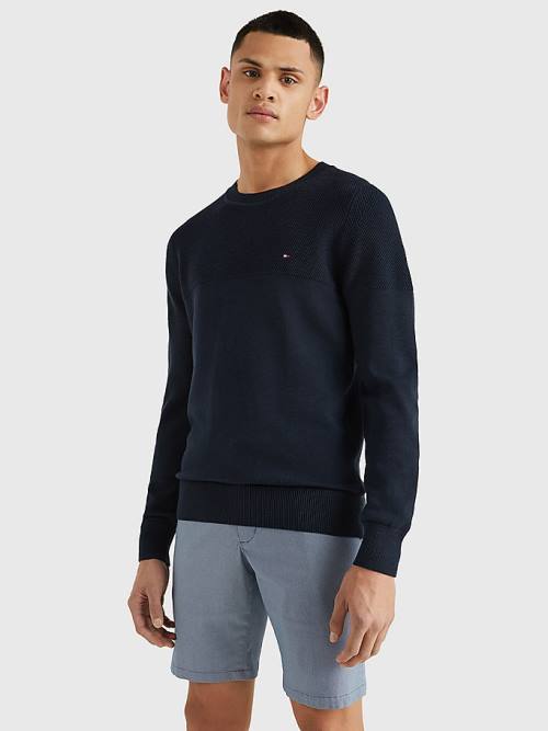 Tommy Hilfiger Pure Supima Pamut Flag Embroidery Jumper Pulóverek Férfi Kék | TH269MED