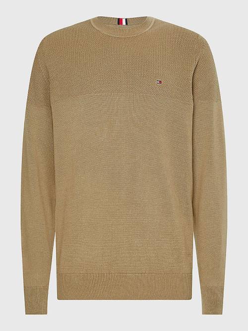 Tommy Hilfiger Pure Supima Pamut Flag Embroidery Jumper Pulóverek Férfi Barna | TH894HSY