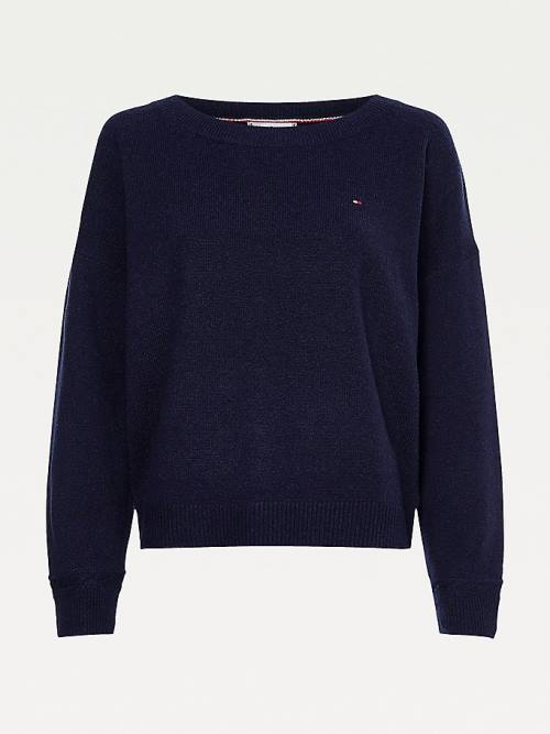 Tommy Hilfiger Pure Wool Round Neck Jumper Pulóverek Női Kék | TH726RCS