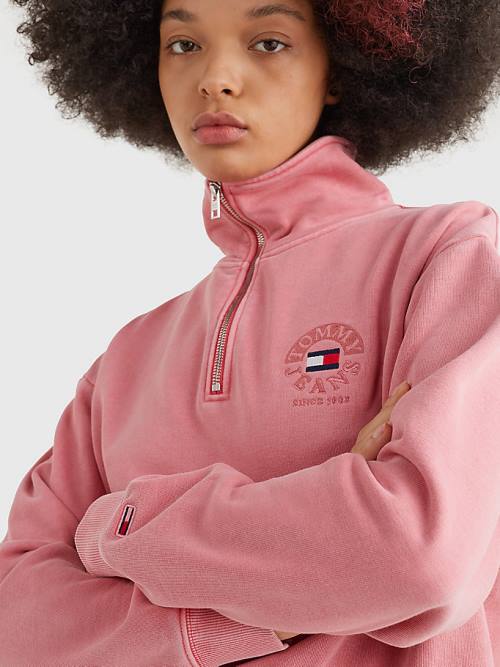 Tommy Hilfiger Quarter Zip Relaxed Fit Pulóver Női Rózsaszín | TH365SKY