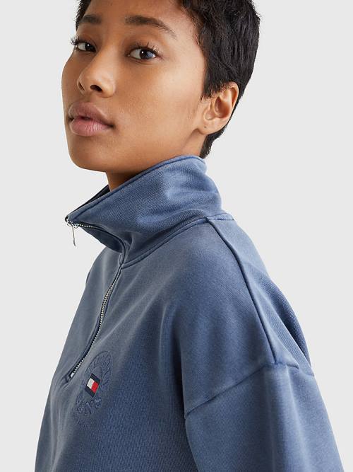 Tommy Hilfiger Quarter Zip Relaxed Fit Pulóver Női Kék | TH639RWV