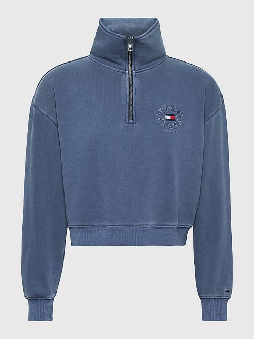 Tommy Hilfiger Quarter Zip Relaxed Fit Pulóver Női Kék | TH639RWV