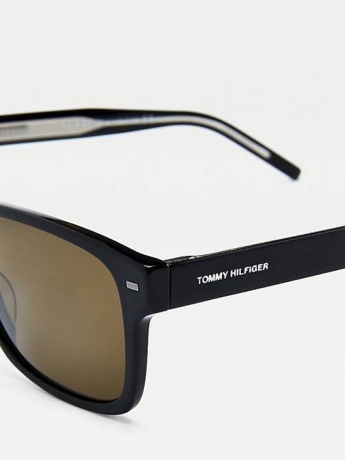 Tommy Hilfiger Rectangular Acetate Napszemüveg Férfi Fekete | TH930UPY