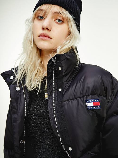 Tommy Hilfiger Recycled Convertible Cropped Vest Puffer Kabát Női Fekete | TH086WGT