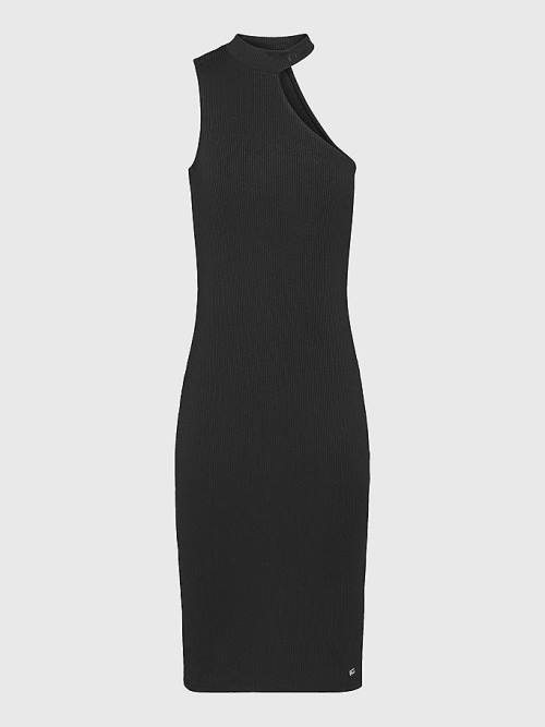 Tommy Hilfiger Recycled Cutout Ribbed Bodycon Ruha Női Fekete | TH364OHT