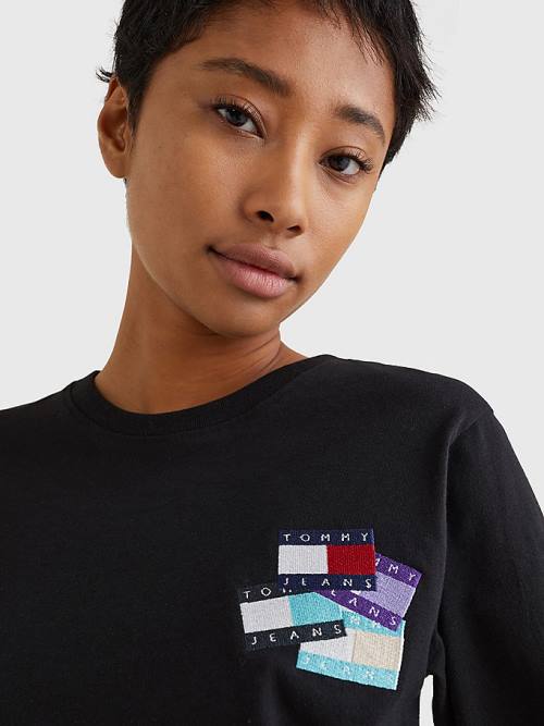 Tommy Hilfiger Recycled Long Sleeve Badge Póló Női Fekete | TH307TIQ