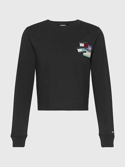 Tommy Hilfiger Recycled Long Sleeve Badge Póló Női Fekete | TH307TIQ