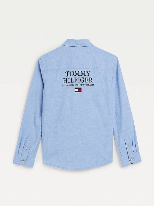 Tommy Hilfiger Recycled Pamut Chambray Back Logo Ingek Fiú Kék | TH549AQW