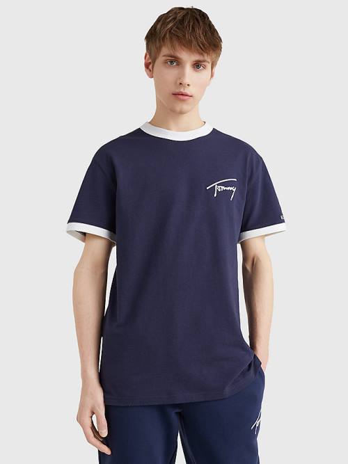 Tommy Hilfiger Recycled Pamut Signature Logo Póló Férfi Kék | TH341HMV