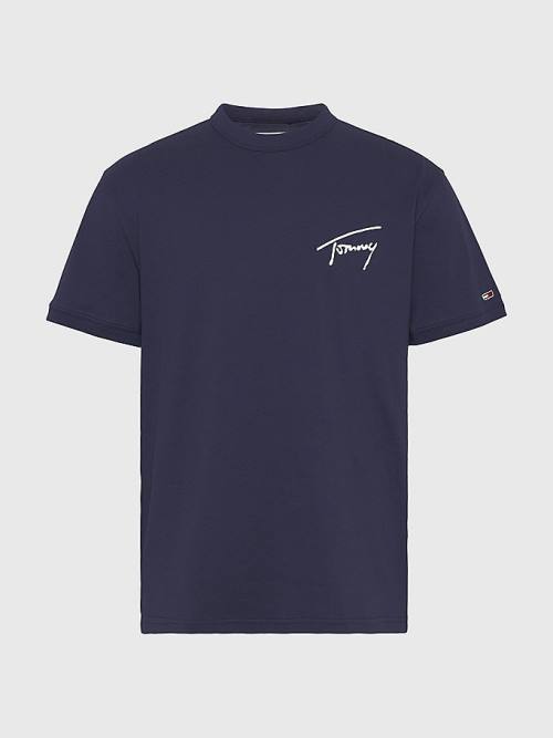 Tommy Hilfiger Recycled Pamut Signature Logo Póló Férfi Kék | TH341HMV