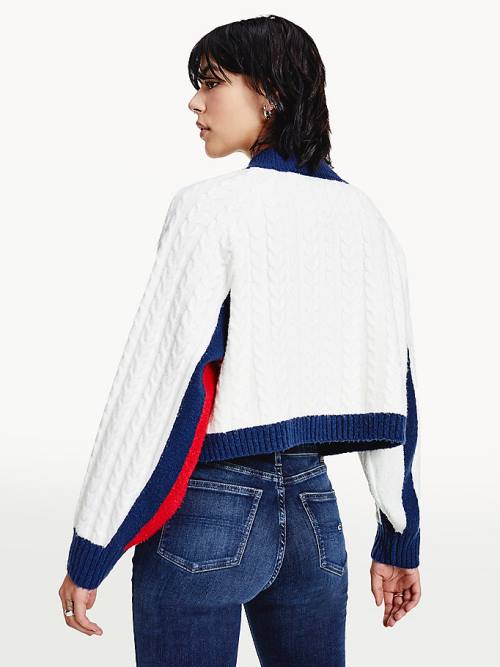 Tommy Hilfiger Recycled Polyester Knit Cropped Flag Jumper Pulóverek Női Kék | TH271KDV