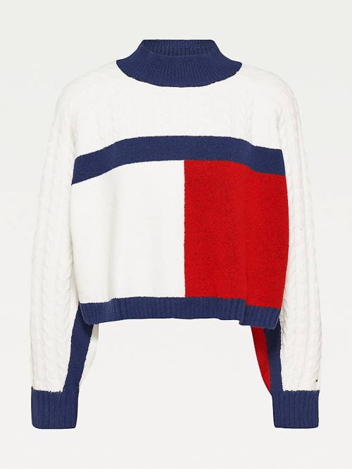 Tommy Hilfiger Recycled Polyester Knit Cropped Flag Jumper Pulóverek Női Kék | TH271KDV