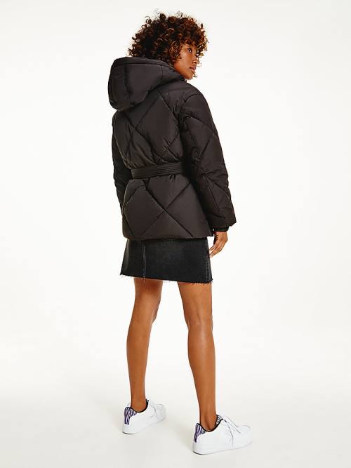 Tommy Hilfiger Recycled Quilted Down Belted Puffer Kabát Női Fekete | TH785SZE