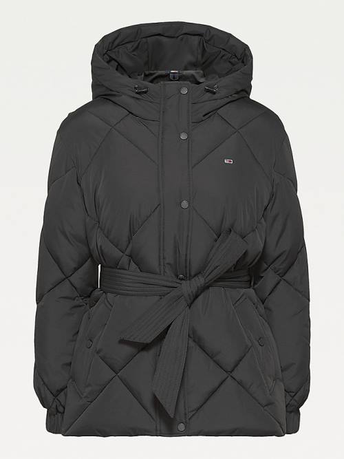 Tommy Hilfiger Recycled Quilted Down Belted Puffer Kabát Női Fekete | TH785SZE