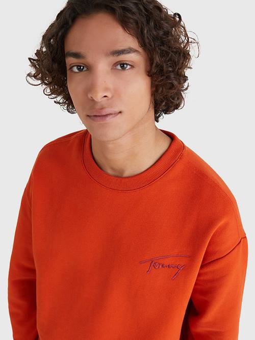 Tommy Hilfiger Recycled Signature Logo Relaxed Pulóver Férfi Piros | TH136MNI