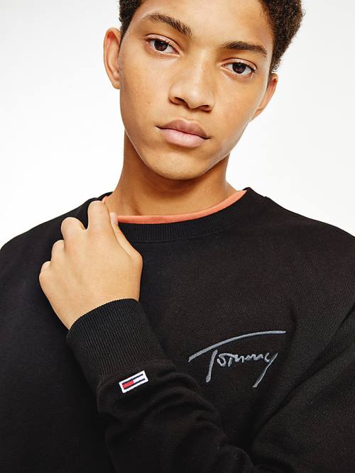 Tommy Hilfiger Recycled Signature Logo Relaxed Pulóver Férfi Fekete | TH412KGA