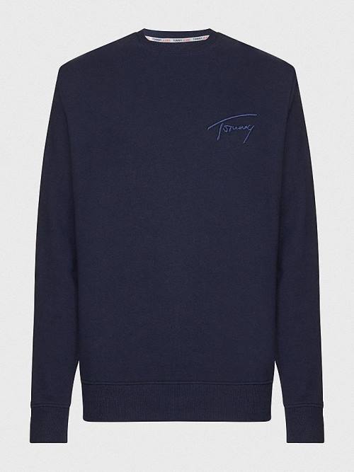 Tommy Hilfiger Recycled Signature Logo Relaxed Pulóver Férfi Kék | TH516XFT