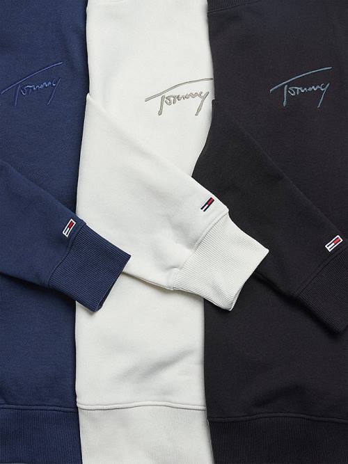 Tommy Hilfiger Recycled Signature Logo Relaxed Pulóver Férfi Kék | TH516XFT