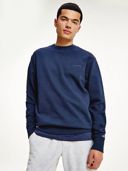 Tommy Hilfiger Recycled Signature Logo Relaxed Pulóver Férfi Kék | TH516XFT