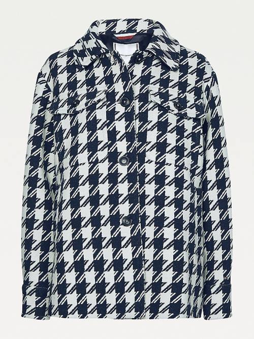 Tommy Hilfiger Recycled Wool Blend Houndstooth Shacket Dzseki Női Kék | TH938BXZ