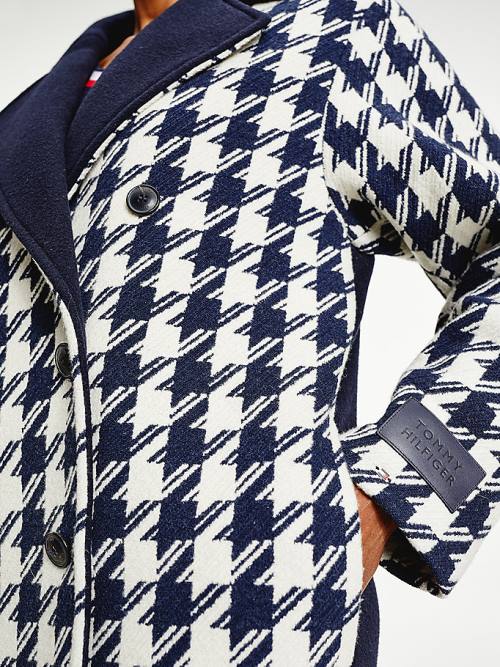 Tommy Hilfiger Recycled Wool Double Breasted Houndstooth Dzseki Női Kék | TH168FUB