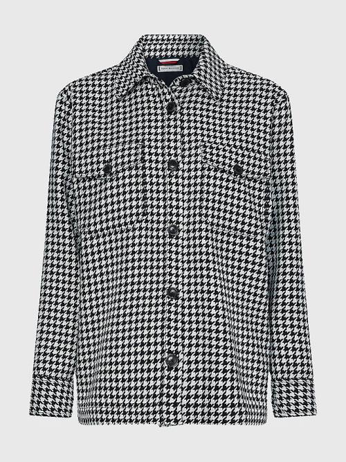 Tommy Hilfiger Recycled Wool Flannel Houndstooth Shacket Kabát Női Kék | TH857QJS