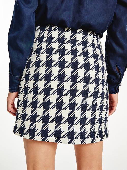 Tommy Hilfiger Recycled Wool Jacquard Houndstooth Mini Szoknya Női Kék | TH625SJZ