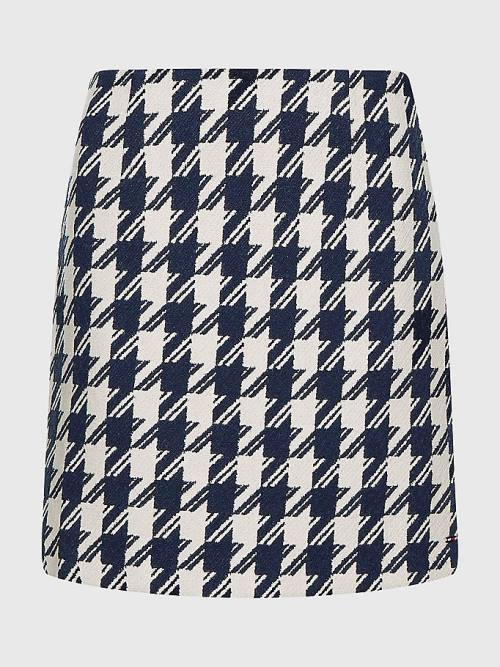 Tommy Hilfiger Recycled Wool Jacquard Houndstooth Mini Szoknya Női Kék | TH625SJZ