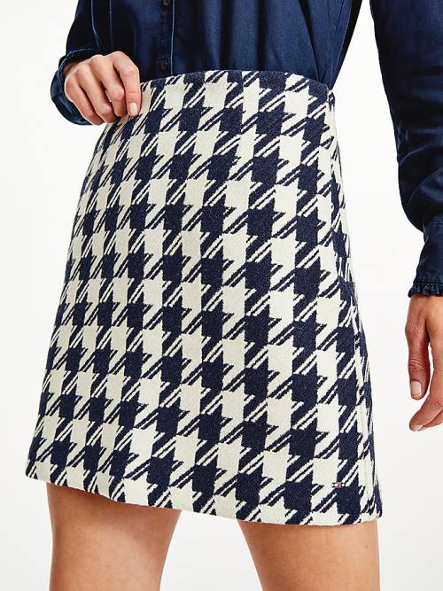 Tommy Hilfiger Recycled Wool Jacquard Houndstooth Mini Szoknya Női Kék | TH625SJZ