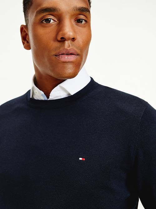 Tommy Hilfiger Regular Fit Crew Neck Jumper Pulóverek Férfi Kék | TH238ZFW